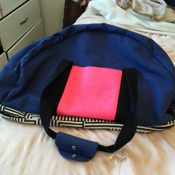 kate spade saturday blue pink large weekender travel gym tote bag - Picture 2 of 16